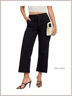 High Waisted Wide Leg Cropped Jeans Stretchy Denim Pants with Pockets